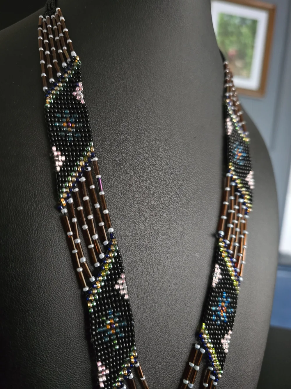 Handcrafted Beaded Fringe Necklace - Black and Brown - Picture 5 of 7